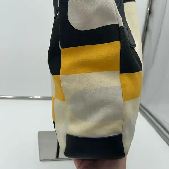 Authentic BALLY Vintage Canvas Leather Tote Hand Bag Color Block